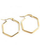 Aretes de hexágono. Acero inoxidable. Real Plated 18k gold.28x23x1,5 mm. 1,50 mm grosor. 1 par. Aretes de hexágono. Acero inoxidable. Real Plated 18k gold.28x23x1,5 mm. 1,50 mm grosor. 1 par.