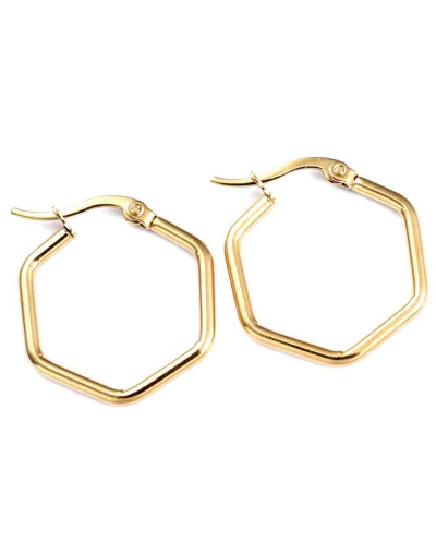 Aretes de hexágono. Acero inoxidable. Real Plated 18k gold.28x23x1,5 mm. 1,50 mm grosor. 1 par.
