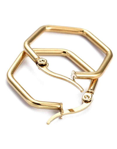 Aretes de hexágono. Acero inoxidable. Real Plated 18k gold.28x23x1,5 mm. 1,50 mm grosor. 1 par.