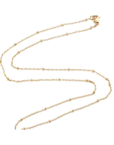 Acero inoxidable. Color dorado. Satelite chain. Con cierre. 45 cm largo. Link: 9x5,5x3 mm. 1 unidad.