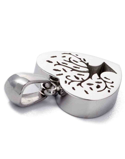 Corazón+Arbol. Acero inoxidable. Color plateado. 15x14x3,2 mm. 5x3 mm cierre collar. 1 unidad.