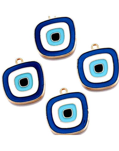 Cuadrado. Tonos azul. Aleación de cobre y esmalte. 24x24x1,5 mm. 1,8 mm perforación. 2 unidades