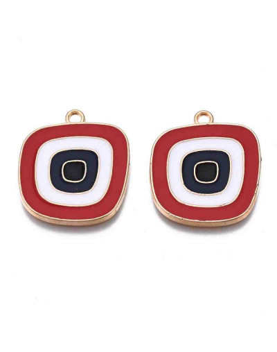 Cuadrado. Tono rojo. Aleación de cobre y esmalte. 24x24x1,5 mm. 1,8 mm perforación. 2 unidades