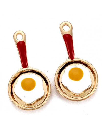 Sartén+Huevo. Aleación de cobre y esmalte. 28x174x4 mm. 1 mm perforación. 2 unidades