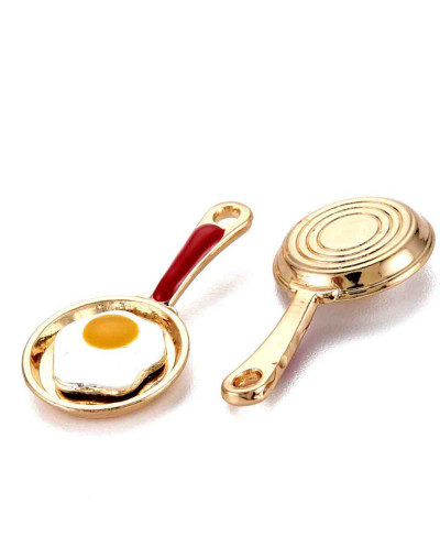 Sartén+Huevo. Aleación de cobre y esmalte. 28x174x4 mm. 1 mm perforación. 2 unidades