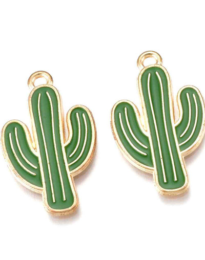 Cactus. Aleación de cobre y esmalte. 26x15x1 mm. 1,4 mm perforación. 2 unidades.