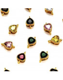 Corazón. Aleacion+Zirconia. Baño 18K Gold. Varios colores. 11,5x7x4 mm. 1,2 mm perforación. 1 ud. Corazón. Aleacion+Zirconia. Baño 18K Gold. Varios colores. 11,5x7x4 mm. 1,2 mm perforación. 1 ud.