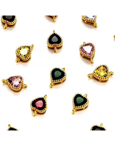 Corazón. Aleacion+Zirconia. Baño 18K Gold. Varios colores. 11,5x7x4 mm. 1,2 mm perforación. 1 ud.