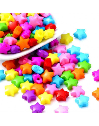 Estrella. Varios colores. Color sólido. 12x12x6 milímetros. 2 mm perforación. 50 unidades.