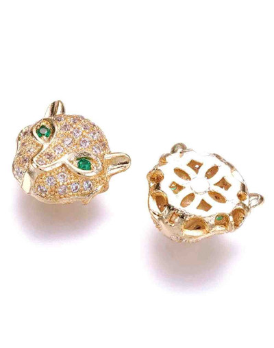 Leopardo (1). Aleación + Zirconia. Baño 18k Gold. 11x11,5x5,5 milímetros. 1 mm perforación. 1 unidad Leopardo (1). Aleación + Zirconia. Baño 18k Gold. 11x11,5x5,5 milímetros. 1 mm perforación. 1 unidad
