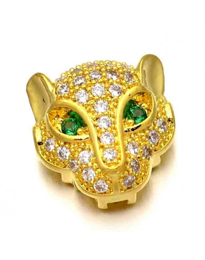 Leopardo (2). Aleación + Zirconia. Color Dorado. 11x11,5x6 milímetros. 1,4 mm perforación. 1 unidad.