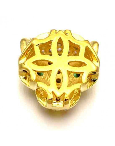 Leopardo (2). Aleación + Zirconia. Color Dorado. 11x11,5x6 milímetros. 1,4 mm perforación. 1 unidad.