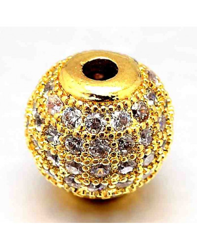 Esfera (1). Aleación + Zirconia. Baño 18k Gold. 10 milímetros diámetro. 2 mm perforación. 1 unidad.