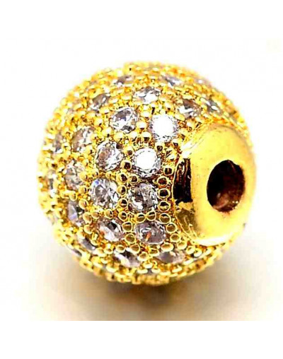 Esfera (1). Aleación + Zirconia. Baño 18k Gold. 10 milímetros diámetro. 2 mm perforación. 1 unidad.