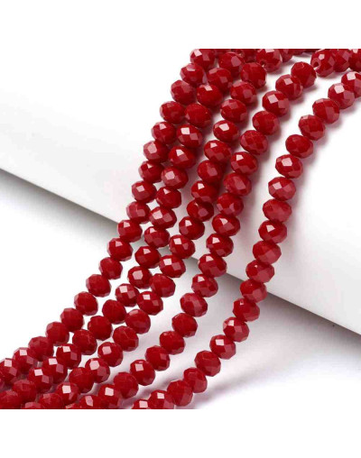 Rondelle faceteado. 4x3 milímetros. Rojo. 1 mm perforación. 130 uds hilo (aproximado).