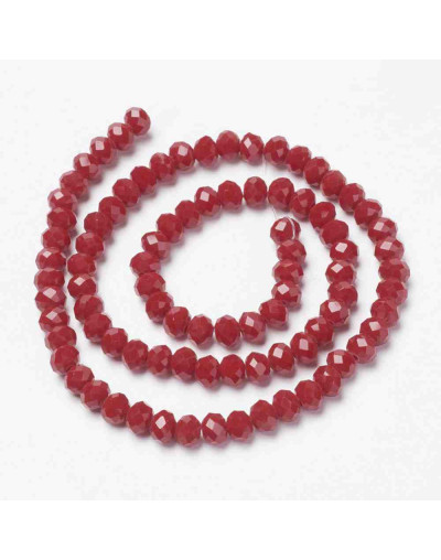 Rondelle faceteado. 4x3 milímetros. Rojo. 1 mm perforación. 130 uds hilo (aproximado).