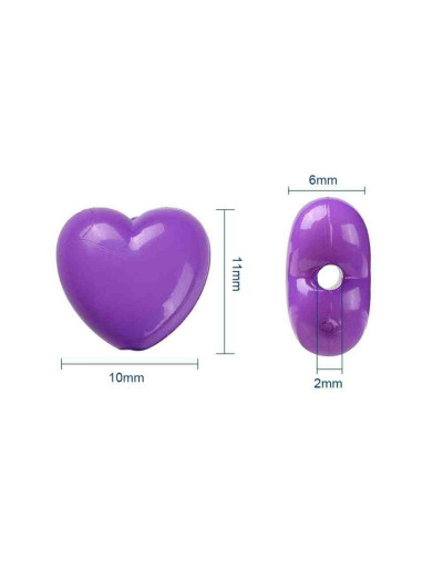 Corazón (2). Varios colores. 10x11x6 milímetros. 2 mm perforación. 50 unidades.