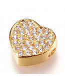 Corazón. Aleación +  Zirconia. Color dorado. 9x9,5x4 milímetros. 1,5 mm perforación. 1 unidad. Corazón. Aleación +  Zirconia. Color dorado. 9x9,5x4 milímetros. 1,5 mm perforación. 1 unidad.