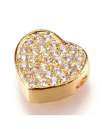 Corazón. Aleación +  Zirconia. Color dorado. 9x9,5x4 milímetros. 1,5 mm perforación. 1 unidad.