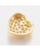 Corazón. Aleación +  Zirconia. Color dorado. 9x9,5x4 milímetros. 1,5 mm perforación. 1 unidad. Corazón. Aleación +  Zirconia. Color dorado. 9x9,5x4 milímetros. 1,5 mm perforación. 1 unidad.