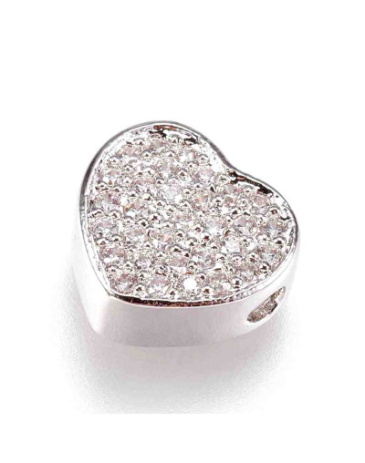 Corazón. Aleación +  Zirconia. Color platino. 9x9,5x4 milímetros. 1,5 mm perforación. 1 unidad.