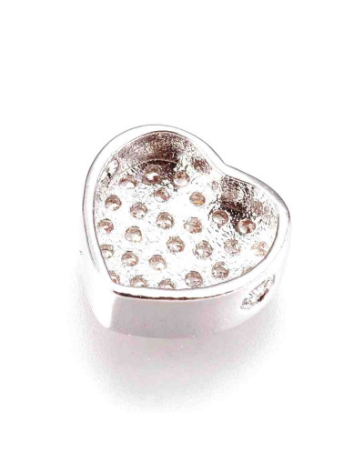 Corazón. Aleación +  Zirconia. Color platino. 9x9,5x4 milímetros. 1,5 mm perforación. 1 unidad.