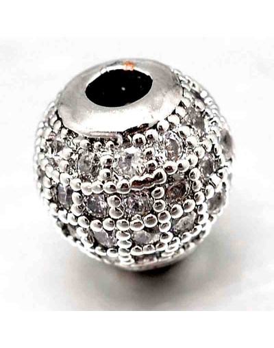 Esfera (1). Aleación + Zirconia. Baño Platino. 10 milímetros diámetro. 2 mm perforación. 1 unidad.