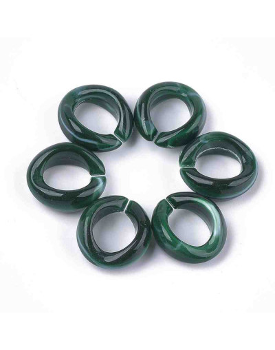 Eslabones de cadena. Circular. Imitación piedra. Color DARK GREEN. 19,5x18x8 mm. 25 unidades.