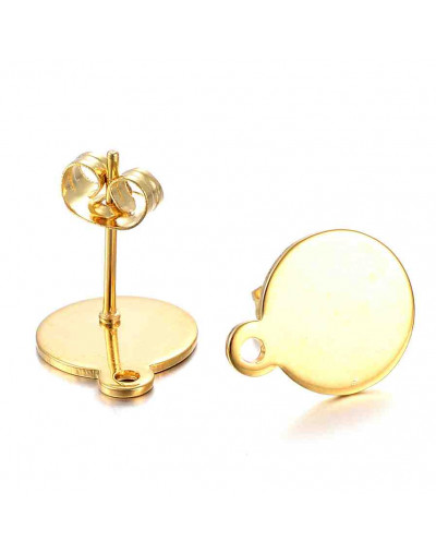 Pin para aretes. Acero inoxidable. Color dorado. Pin 13x10x1 mm. Cierre de silicón. 2 unidades.