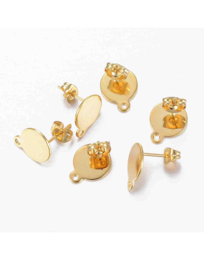 Pin para aretes. Acero inoxidable. Color dorado. Pin 13x10x1 mm. Cierre de silicón. 2 unidades.