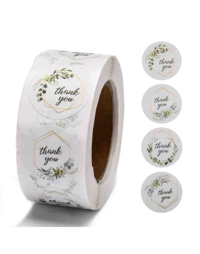 Stickers. "Thank you" (4). 25 milímetros diámetro. 500 stickers por rollo. 1 unidad.