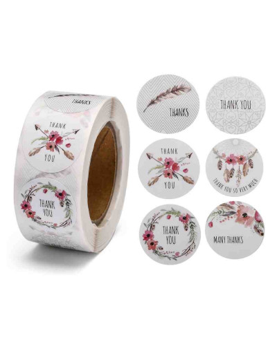 Stickers. "Thank you" (6). 25 milímetros diámetro. 500 stickers por rollo. 1 unidad.