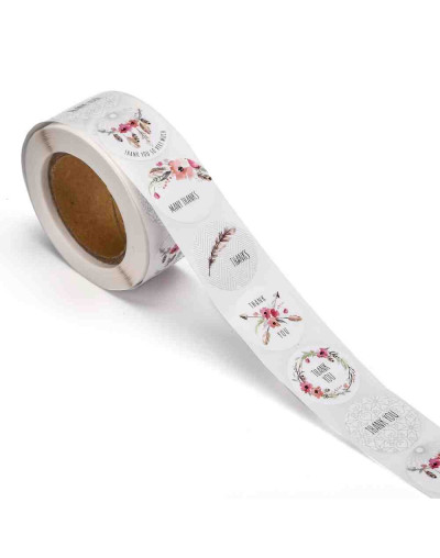 Stickers. "Thank you" (6). 25 milímetros diámetro. 500 stickers por rollo. 1 unidad.