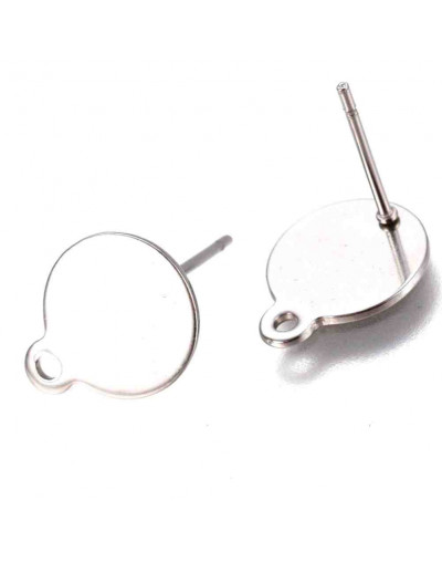 Pin para aretes. Acero inoxidable. Color plateado. Pin 13x10x1 mm. Cierre de silicón. 2 unidades.