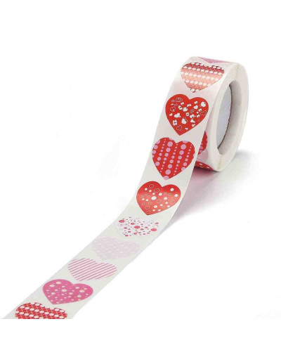 Stickers. Corazones (1). 8 diseños. 25 milímetros. 500 stickers por rollo. 1 unidad.