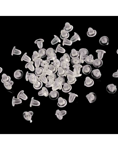 Cierres para pin aretes. Plástico transparente. 4x3,5 milímetros. 0,7 mm perforación. 200 uds aprox.