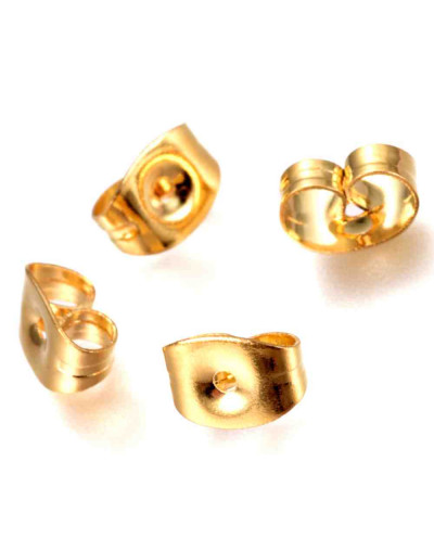 Cierres para pin aretes. Acero inoxidable. Color dorado. 4,5x6x3 mm. 0,7 mm perforación. 20 uds.