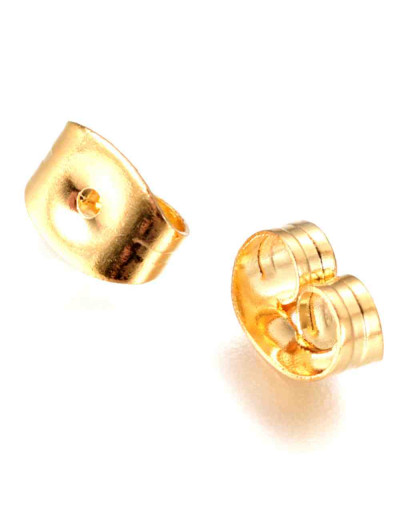 Cierres para pin aretes. Acero inoxidable. Color dorado. 4,5x6x3 mm. 0,7 mm perforación. 20 uds.