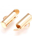 Terminales tubo con tapas. Aleación de cobre. Color dorado. 6x10x4 mm. 1x3 mm perforación. 10 uds.