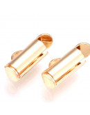 Terminales tubo con tapas. Aleación de cobre. Color dorado. 6x10x4 mm. 1x3 mm perforación. 10 uds.