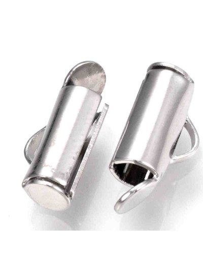 Terminales tubo con tapas. Aleación de cobre. Color plateado. 6x10x4 mm. 1x3 mm perforación. 10 uds.