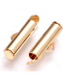 Terminales tubo con tapas. Aleación de cobre. Color dorado. 6x20x4 mm. 1x3 mm perforación. 10 uds.