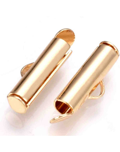 Terminales tubo con tapas. Aleación de cobre. Color dorado. 6x20x4 mm. 1x3 mm perforación. 10 uds.