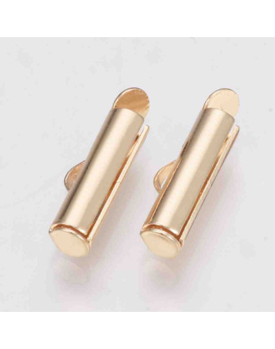 Terminales tubo con tapas. Aleación de cobre. Color dorado. 6x20x4 mm. 1x3 mm perforación. 10 uds.