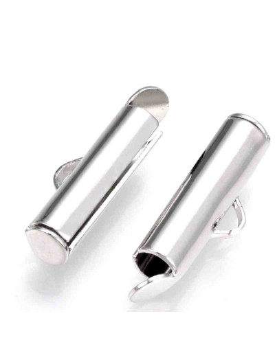 Terminales tubo con tapas. Aleación de cobre. Color plateado. 6x20x4 mm. 1x3 mm perforación. 10 uds.