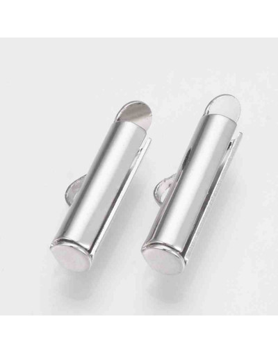 Terminales tubo con tapas. Aleación de cobre. Color plateado. 6x20x4 mm. 1x3 mm perforación. 10 uds.