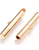Terminales tubo con tapas. Aleación de cobre. Color dorado. 6x25x4 mm. 1x3 mm perforación. 10 uds.