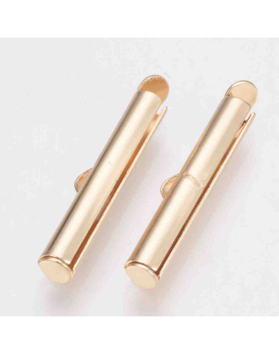 Terminales tubo con tapas. Aleación de cobre. Color dorado. 6x25x4 mm. 1x3 mm perforación. 10 uds.