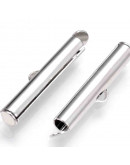 Terminales tubo con tapas. Aleación de cobre. Color plateado. 6x25x4 mm. 1x3 mm perforación. 10 uds.