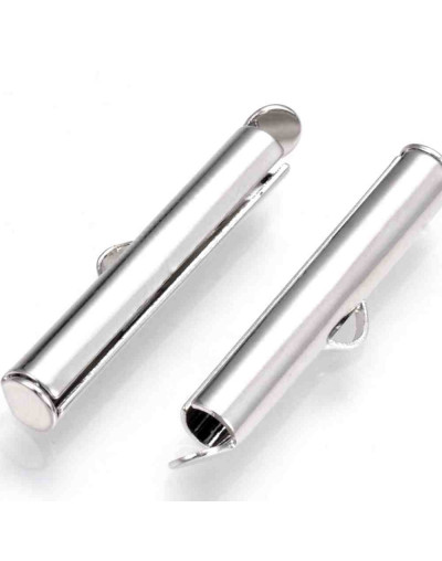 Terminales tubo con tapas. Aleación de cobre. Color plateado. 6x25x4 mm. 1x3 mm perforación. 10 uds.